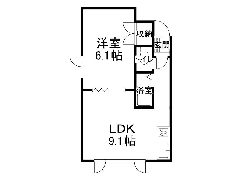 レジデンス(1DK/4階)の間取り写真