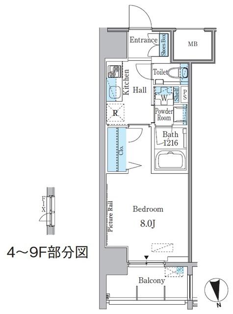 GRAND ESPOIR車道(1K/8階)の間取り写真