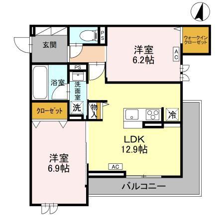 U-TORISIA簗瀬(2LDK/2階)の間取り写真
