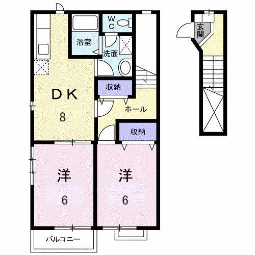 サンライズ(2DK/2階)の間取り写真