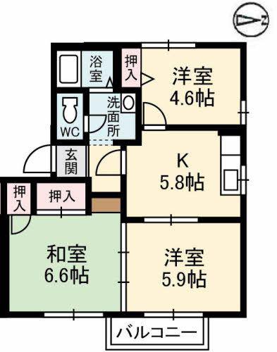 フレグランスボヌールB棟(3K/2階)の間取り写真