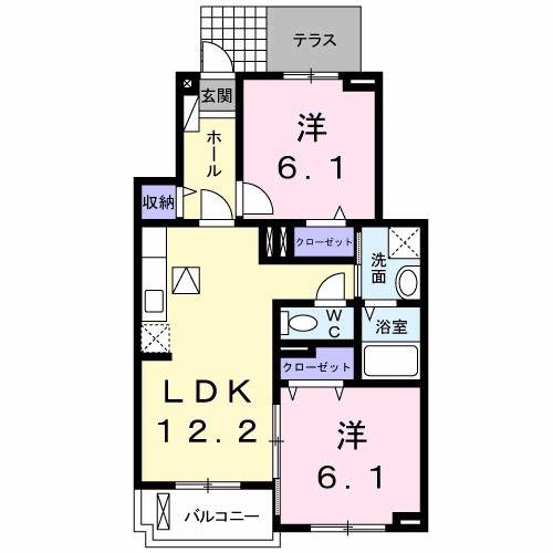 エボルシオン東光 A(2LDK/1階)の間取り写真