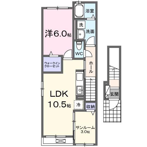 グレイスフル A(1LDK/2階)の間取り写真