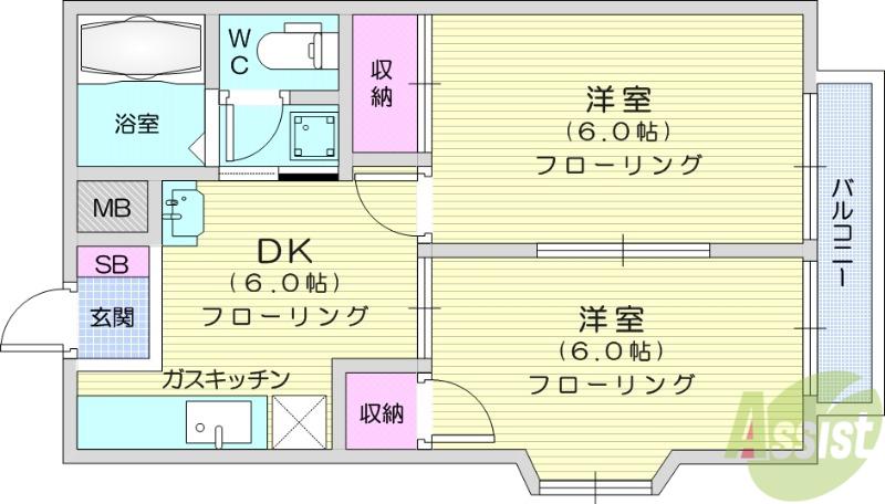 エルディム藤浪Ⅱ(2DK/2階)の間取り写真