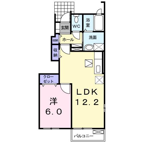 アップルヌーボーA(1LDK/1階)の間取り写真