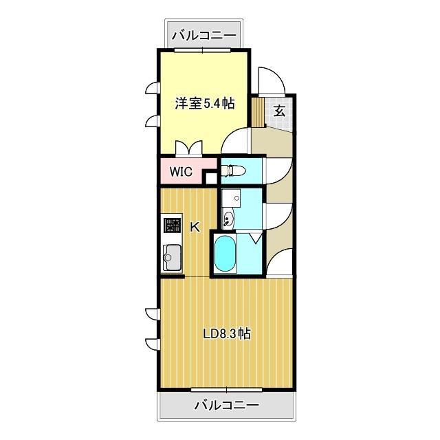 ヴィガラス川成新町(1LDK/2階)の間取り写真