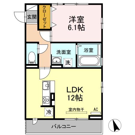 クレール八乙女(1LDK/2階)の間取り写真