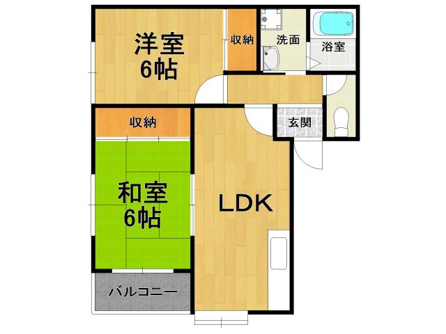 アベニュー武庫之荘C棟(2LDK/2階)の間取り写真