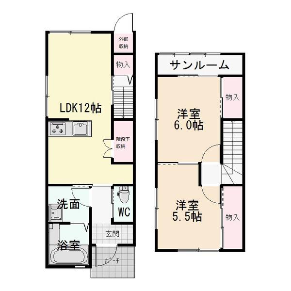 ファイン朝菜町A棟(2LDK/1階)の間取り写真
