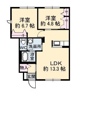 シャーメゾンK C棟(2LDK/1階)の間取り写真