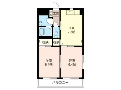 リヴェールII 2DK46平米(2DK/3階)の間取り写真