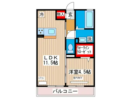 グリーンアレイC(1LDK/2階)の間取り写真