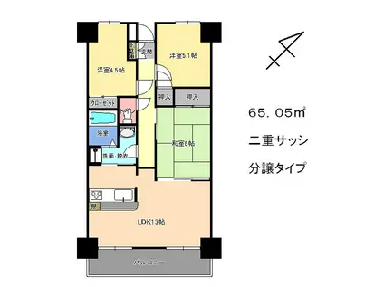 グランドハイツ今泉(3LDK/4階)の間取り写真