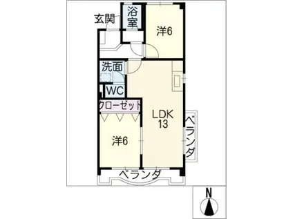 SHINEパークサイドマンション(2LDK/2階)の間取り写真