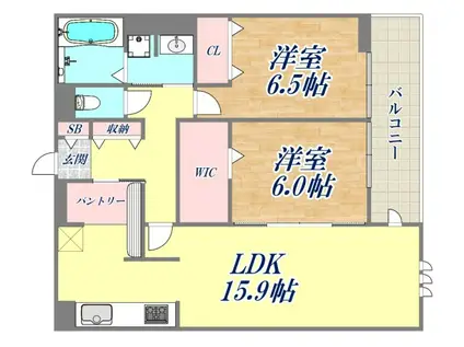 ウエスティー夙川(2LDK/1階)の間取り写真