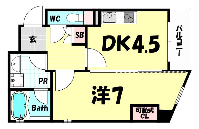 セルフィーユ三宮(1DK/4階)の間取り写真