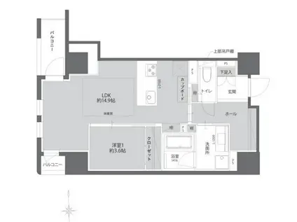 THE WEAVE MINAMI SEMBAザ ウィーブ ミナミ セ(1LDK/8階)の間取り写真