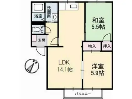 ニューライム頼木 B棟(2LDK/2階)の間取り写真