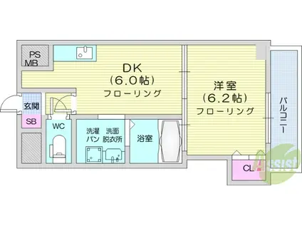 スズキヒルズ(1DK/6階)の間取り写真