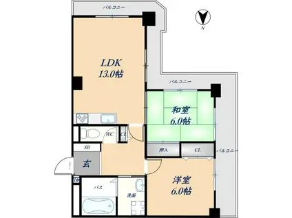 ルルド今米(2LDK/4階)の間取り写真