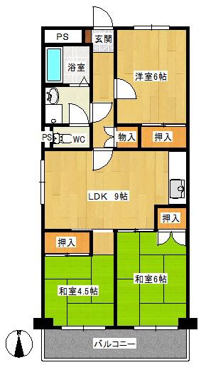 ピアパーク美園(3LDK/4階)の間取り写真