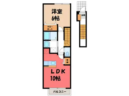 ミストラルB(1LDK/2階)の間取り写真