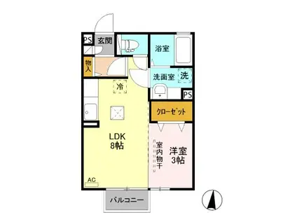 ボヌールノア(1LDK/1階)の間取り写真