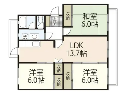 KSB SATSUKIGAOKA II(3LDK/1階)の間取り写真