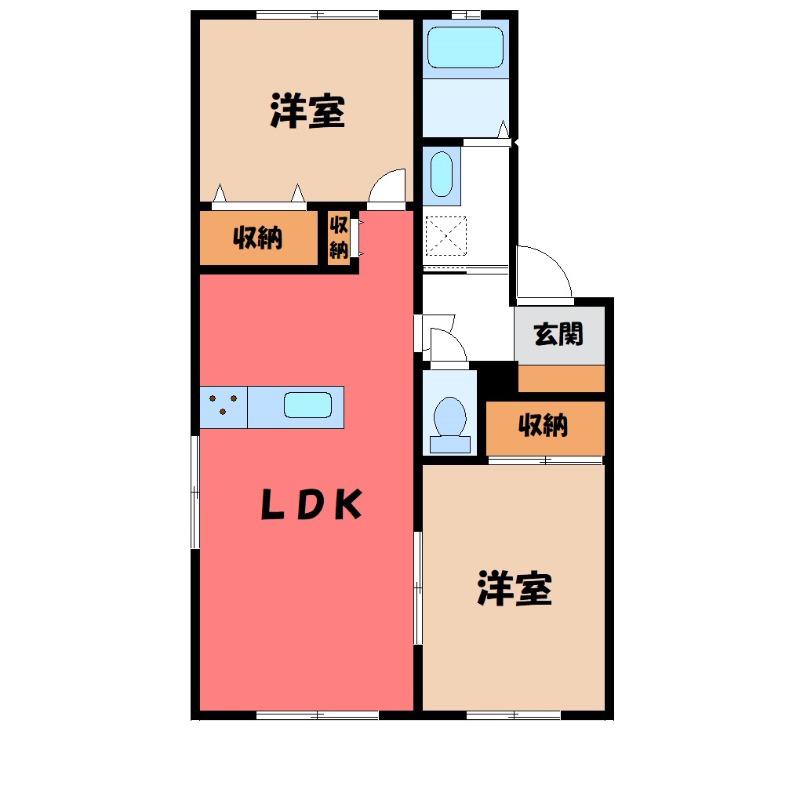 シャトルB(2LDK/1階)の間取り写真