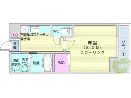 ウルス花京院A(1K/1階)の間取り写真