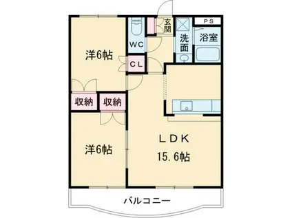 プロミネント伊勢中川 II(2LDK/1階)の間取り写真