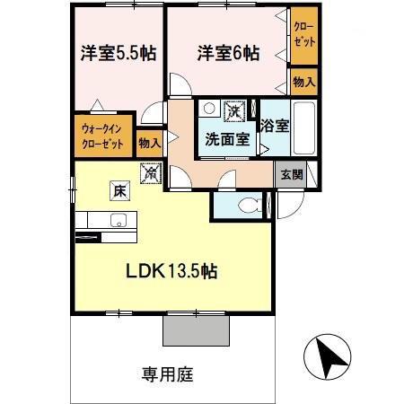 エスポアールメゾンB棟(2LDK/1階)の間取り写真