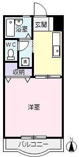パインリーフ北郷(1K/1階)の間取り写真