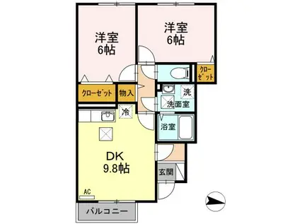 ビズビー広瀬A棟(2DK/1階)の間取り写真