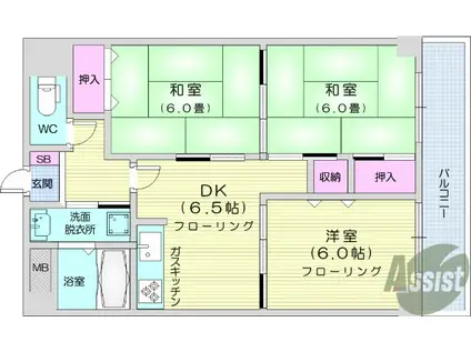 パークハイツ東口(3DK/8階)の間取り写真