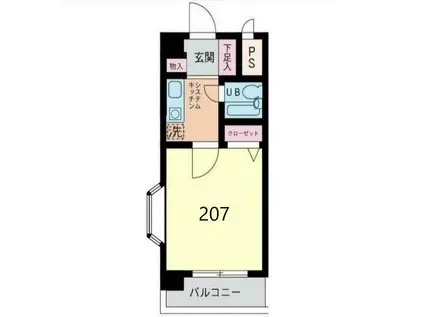 フジビューハイツ山下(1K/2階)の間取り写真