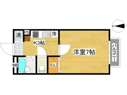 レジデンス川平(1K/2階)の間取り写真