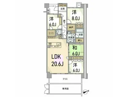 レーベン横浜汐見台ソラノテ(4LDK/2階)の間取り写真