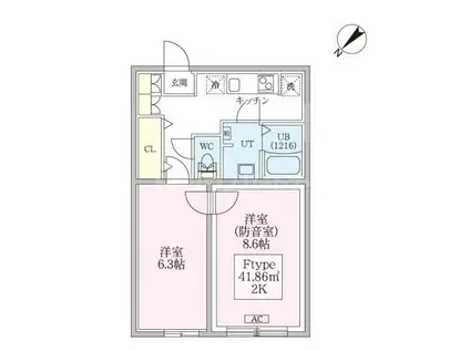 スカイラシクラス平和台(2K/2階)の間取り写真