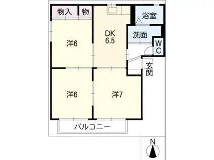 サニーハウス B棟(3DK/1階)の間取り写真