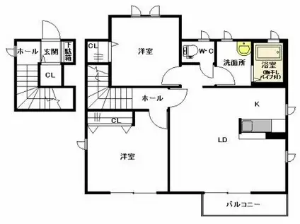 プレミールB棟(2LDK/2階)の間取り写真
