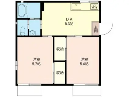 エクセルK(2DK/2階)の間取り写真