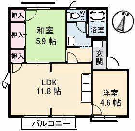 屋島フレグランスB棟(2LDK/1階)の間取り写真