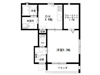 ルネス吉岡53号地(1DK/1階)の間取り写真