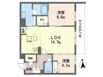 シャーメゾン江平ウエスト(2LDK/1階)の間取り写真