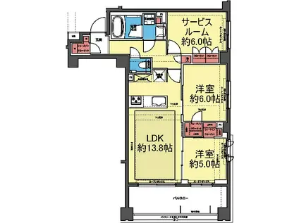KDXレジデンス横濱紅葉坂(2SLDK/6階)の間取り写真