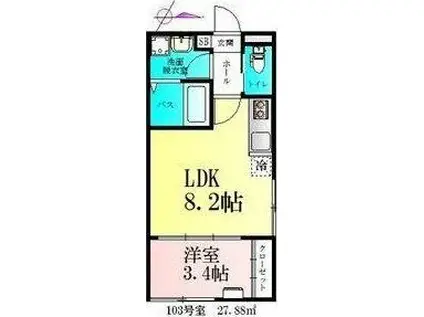 BAU宮町I(1LDK/1階)の間取り写真