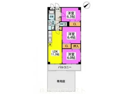 カーサ宮の前(3LDK/1階)の間取り写真