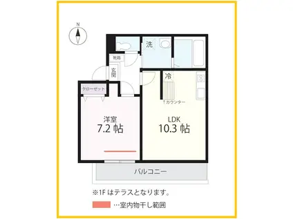 クワイエットクラブハウストゥギャザー長津田(1LDK/2階)の間取り写真