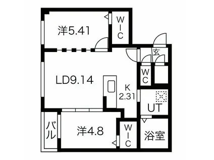 プレシェルト環状通東(2LDK/2階)の間取り写真